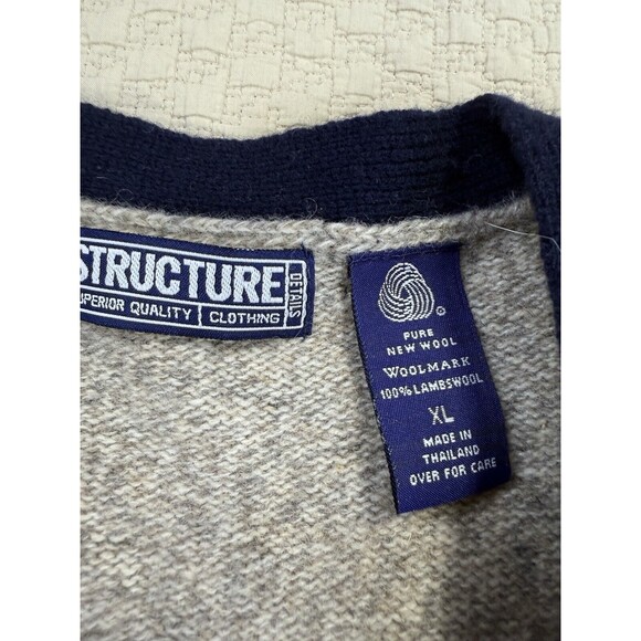 Structure V-Neck Sweater Tennis Lambswool | Cream & Blue‎ | Size X-Large - Picture 7 of 15